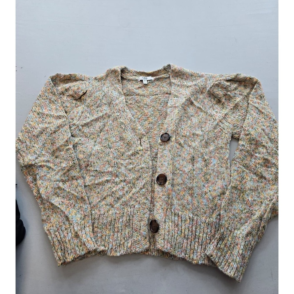 Q&A Women Multicolor Confetti Knit Cardigan V-Neck Button Front Sweater Medium